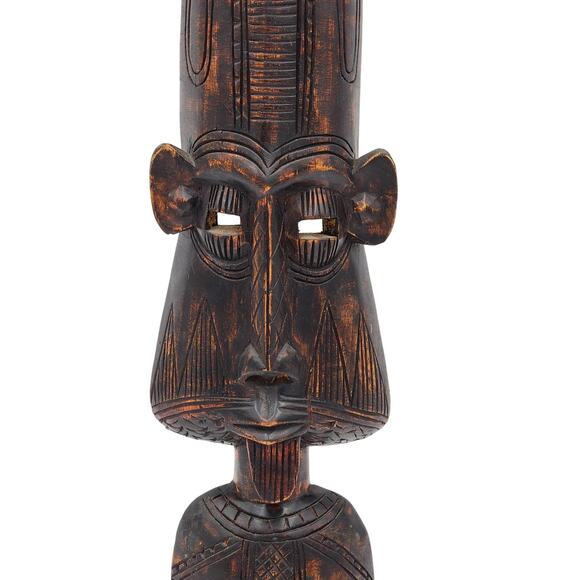 African Tribal Bearded Elder Hand Carved Wood Ghana Wall Hanging Sculpture 22"